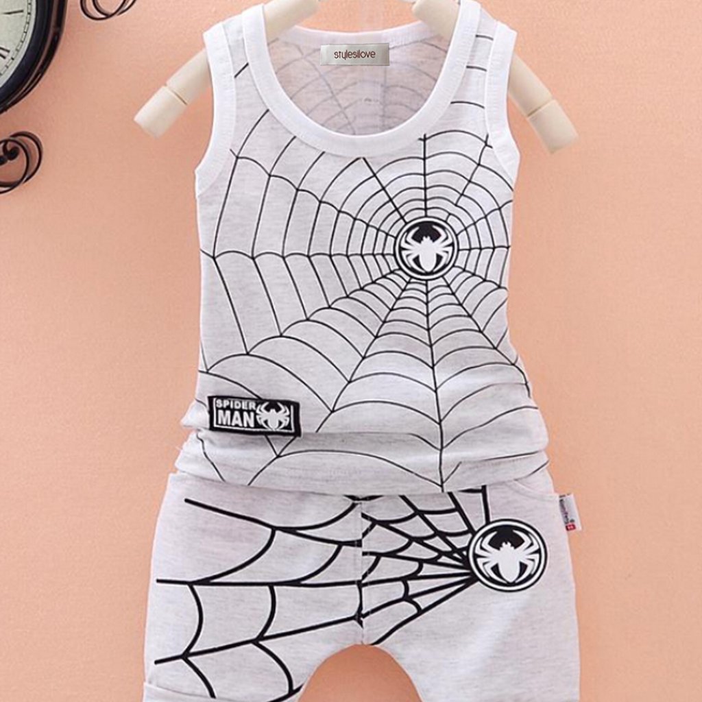 6-12 Months Grey Spiderman 2pcs Baby Outfit